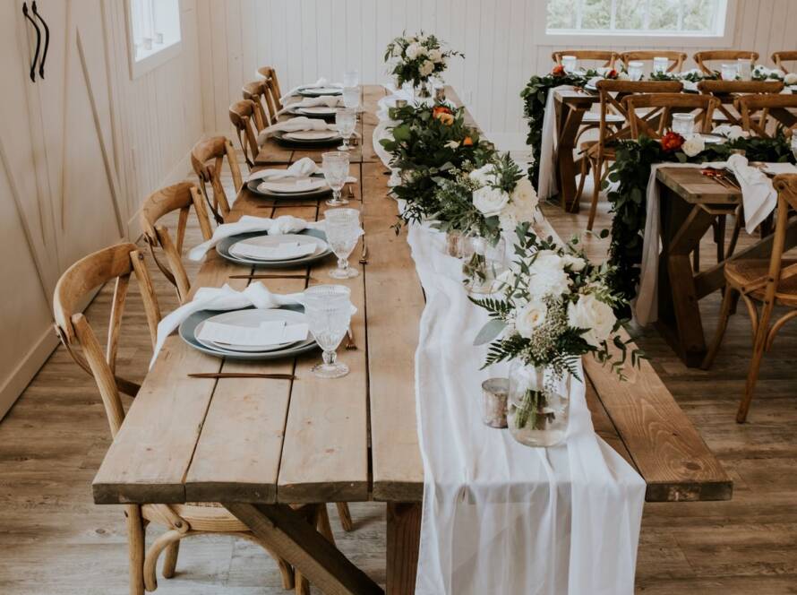 Farmhouse Style Tables and Bamboo Chairs